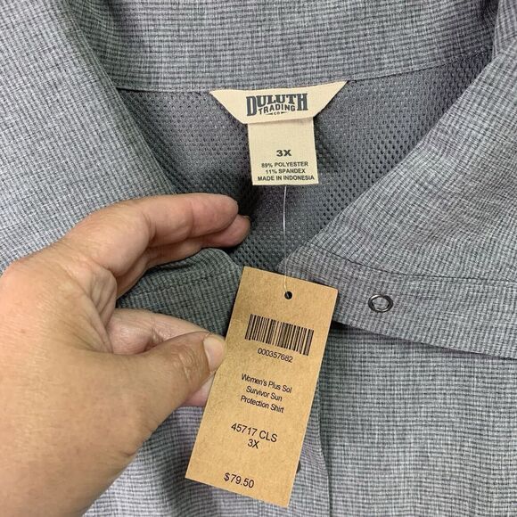 Duluth Sol Survivor Sun Protection Shirt Jac Womens Size 3X Gray NWT $79 - Picture 3 of 6